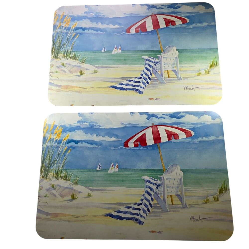 Set of two Placemats Beach Coast Vacation Shore Ocean nautical blue sky clouds - Picture 2 of 6